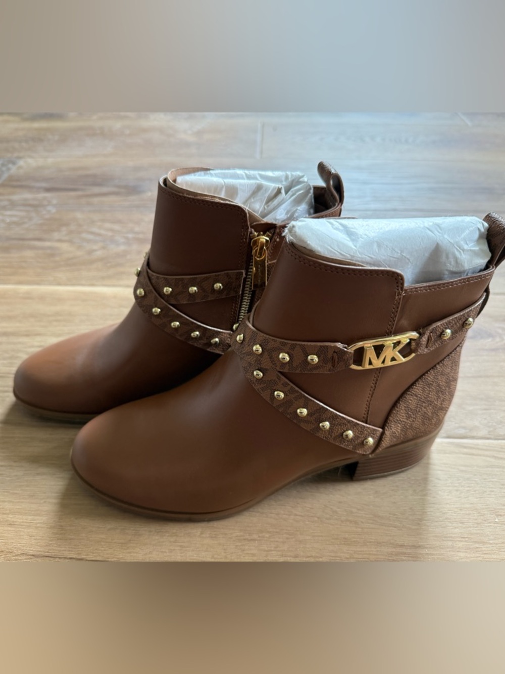 Michael Kors Brown Ankle Boots with Gold MK Accents